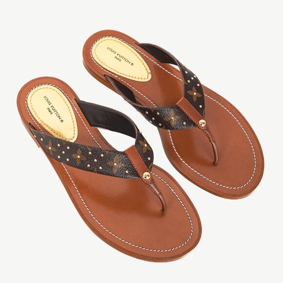 Louis Vuitton Shoes - Louis Vuitton Sunny Monogram Studded Flat Thong Sandals